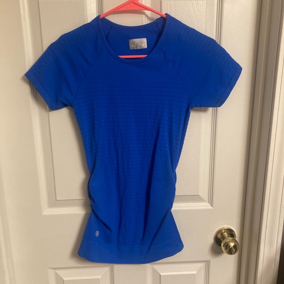 Athleta | Blue Finish Fast Crew Neck Shortsleeved Top. Small. EUC - Picture 3 of 6